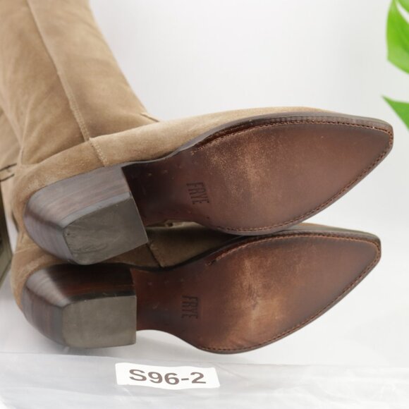 Frye Womens Sacha OTK Riding Boot Size 6.5 Tan Suede Western Block Heel Pointed - Picture 16 of 16